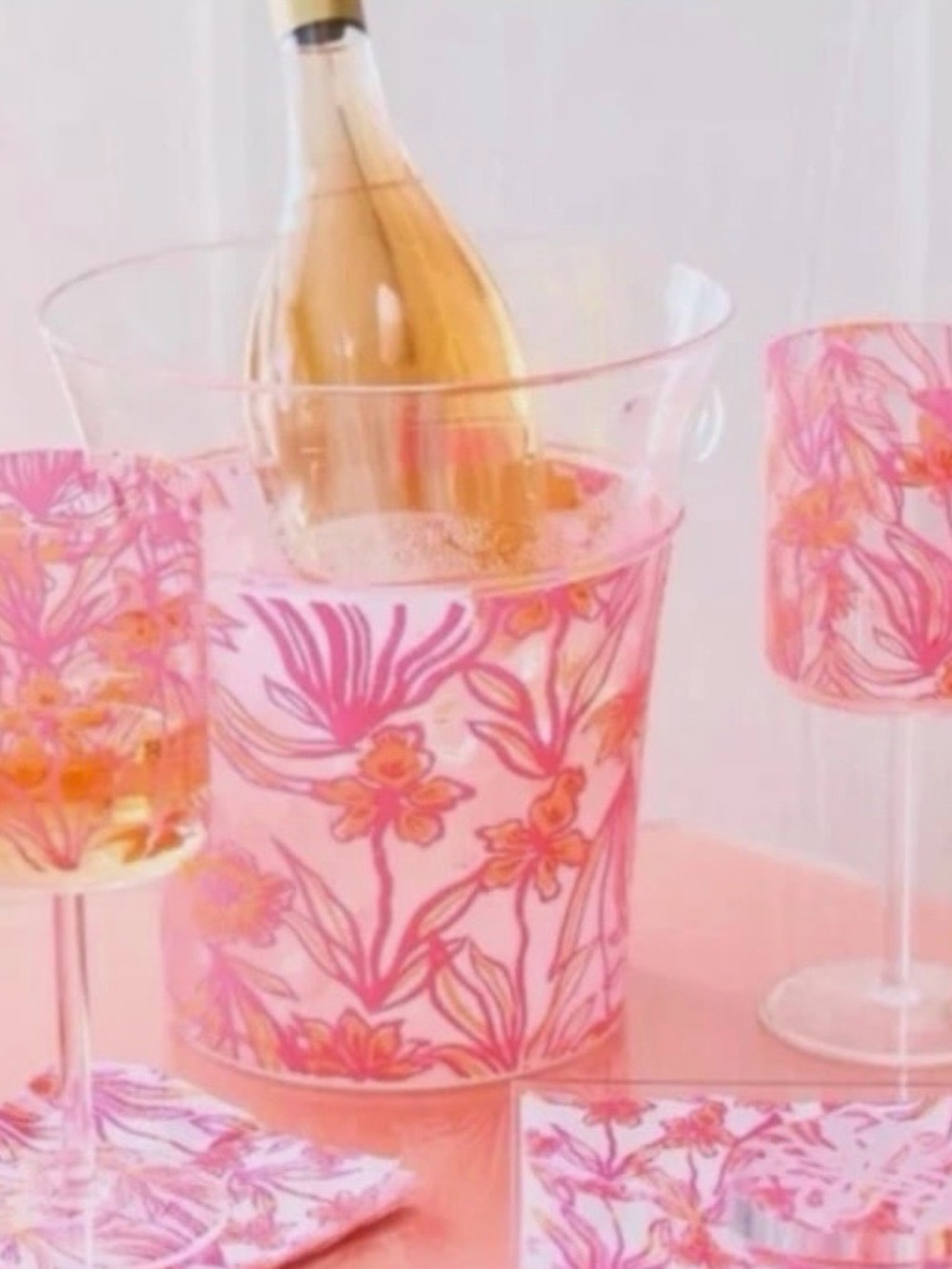 Lilly Pulitzer Pink Floral Wine Cooler and Glasses Set